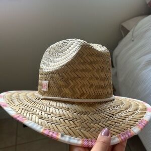 Billabong Kids Straw Sun Hat in Natural with Pink-Trimmed Brim